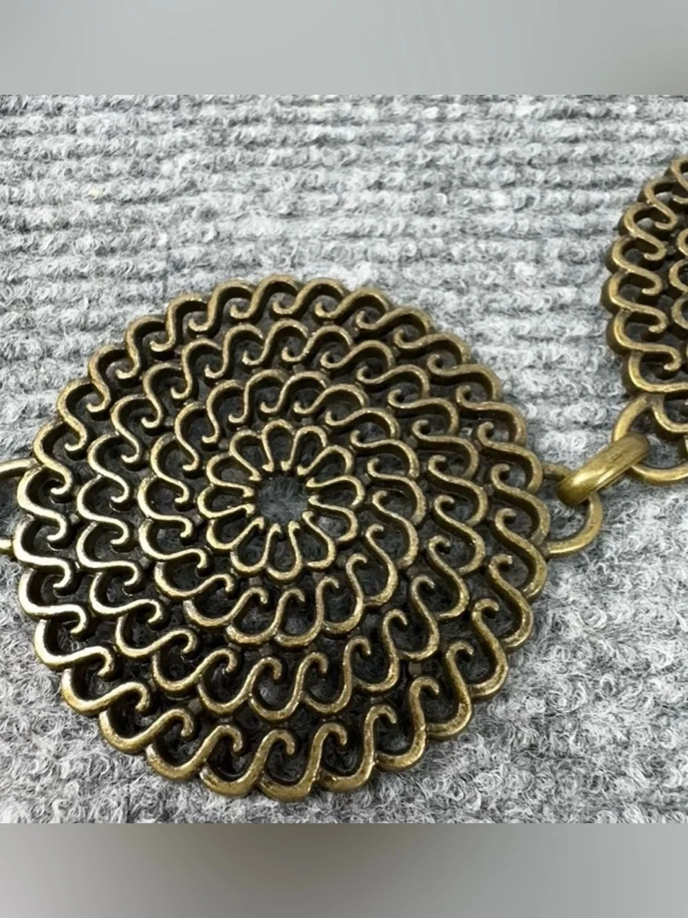 Vintage Solid Brass Filigree Medallion Chain Belt Boho Festival Adjustable 24-39